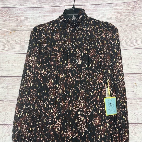 CeCe Pintuck Yoke Smocked Waist Party Holiday Mock Neck Dress Medium New - Picture 10 of 13